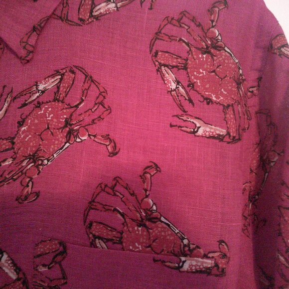 J Crew Linen Button-down Shirt 12 Red & Pink Crabs - Picture 3 of 3